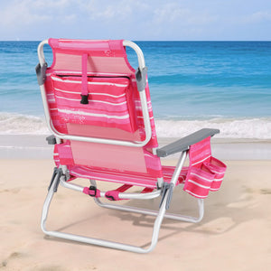 2 Pieces Folding Backpack Beach Chair with Pillow-Hot Pink view 2