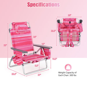 2 Pieces Folding Backpack Beach Chair with Pillow-Hot Pink view 4