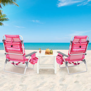 2 Pieces Folding Backpack Beach Chair with Pillow-Hot Pink view 5