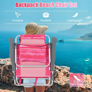 2 Pieces Folding Backpack Beach Chair with Pillow-Hot Pink view 6