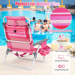 2 Pieces Folding Backpack Beach Chair with Pillow-Hot Pink view 7