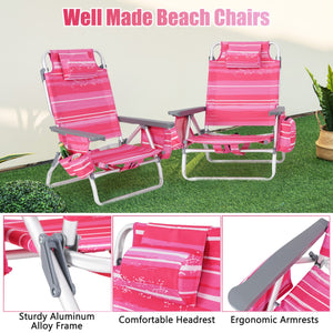 2 Pieces Folding Backpack Beach Chair with Pillow-Hot Pink view 8