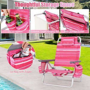 2 Pieces Folding Backpack Beach Chair with Pillow-Hot Pink view 9