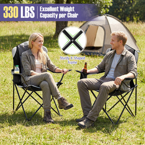 2 Pieces Folding Camping Chairs for Adults with Cup Holders-Black view 4