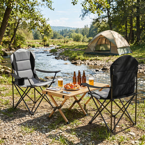 2 Pieces Folding Camping Chairs for Adults with Cup Holders-Black view 5
