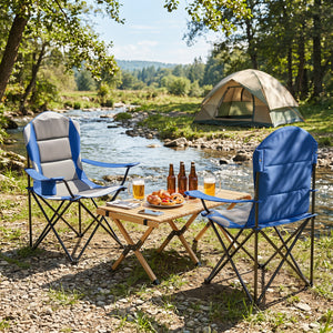 2 Pieces Folding Camping Chairs for Adults with Cup Holders-Navy view 5