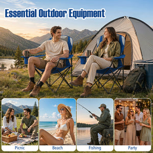 2 Pieces Folding Camping Chairs for Adults with Cup Holders-Navy view 9