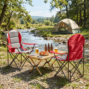 2 Pieces Folding Camping Chairs for Adults with Cup Holders-Red view 9