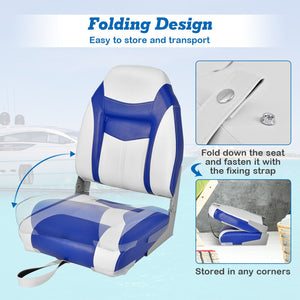 2 Pieces High Back Folding Boat Seat Set with Sponge Cushion-Blue view 7