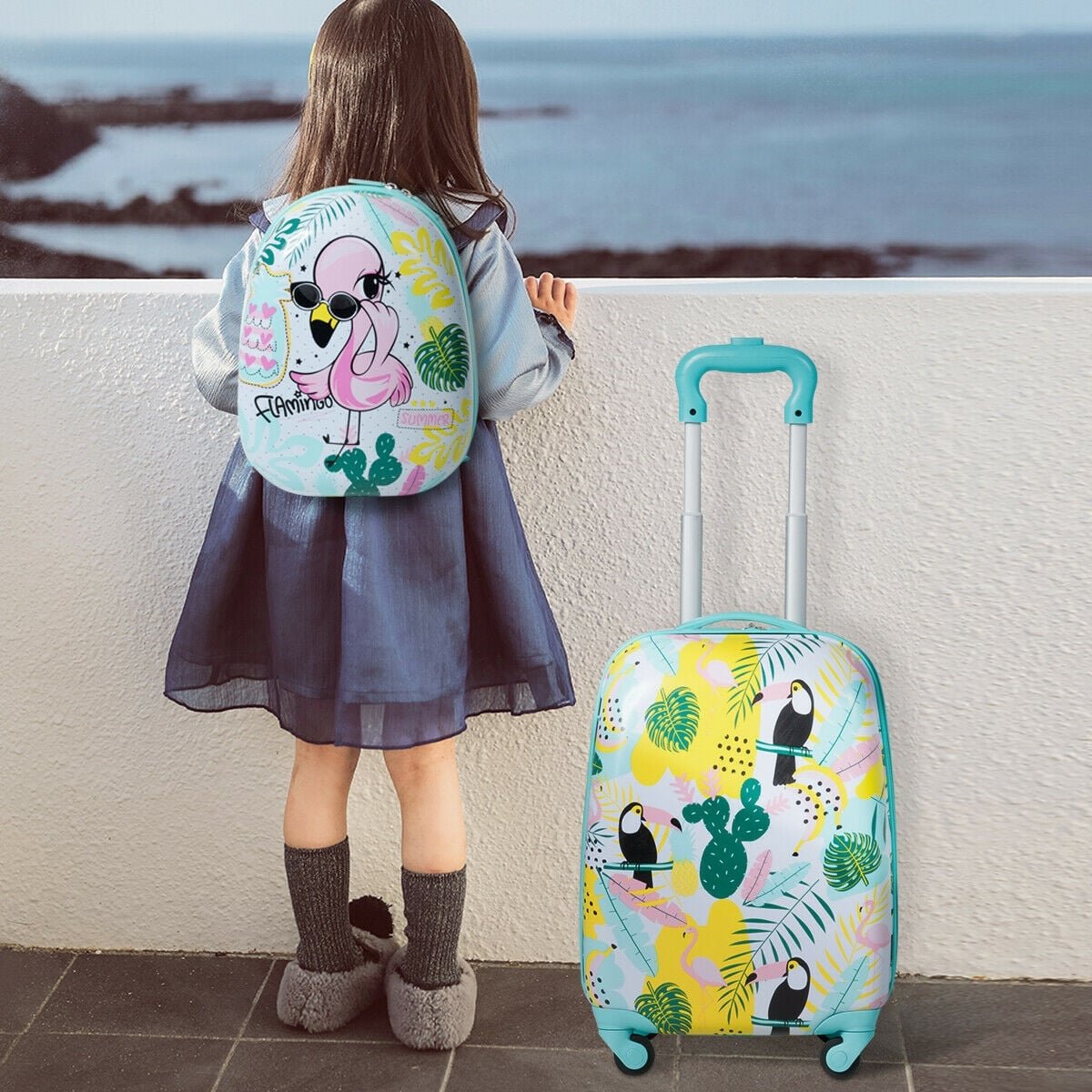 2 Pieces Kid's Luggage Set 12-inch Backpack and 16-inch Rolling Suitcase Travel view 2