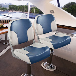 2 Pieces Low Back Boat Seat Set with Sponge Padding and Aluminum Hinges-Blue view 2