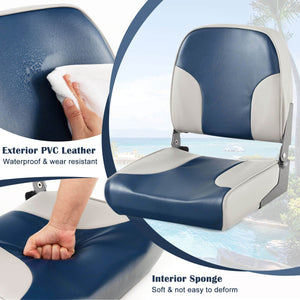 2 Pieces Low Back Boat Seat Set with Sponge Padding and Aluminum Hinges-Blue view 7