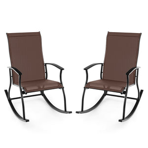 2 Pieces Outdoor Rocking Chairs with Breathable Backrest-Brown