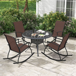 2 Pieces Outdoor Rocking Chairs with Breathable Backrest-Brown view 2
