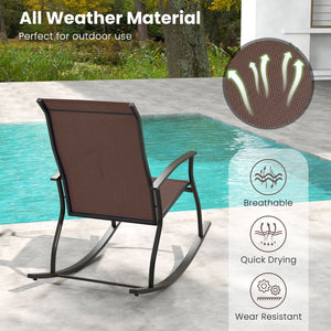 2 Pieces Outdoor Rocking Chairs with Breathable Backrest-Brown view 6