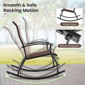 2 Pieces Outdoor Rocking Chairs with Breathable Backrest-Brown view 8