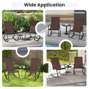2 Pieces Outdoor Rocking Chairs with Breathable Backrest-Brown view 9