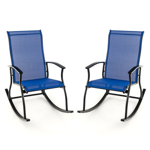 2 Pieces Outdoor Rocking Chairs with Breathable Backrest-Navy