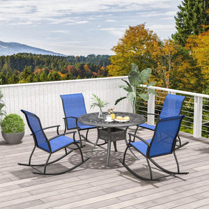 2 Pieces Outdoor Rocking Chairs with Breathable Backrest-Navy view 5