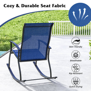 2 Pieces Outdoor Rocking Chairs with Breathable Backrest-Navy view 7