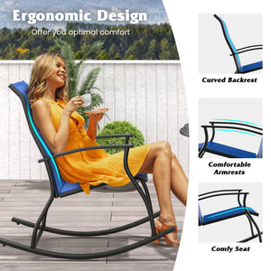 2 Pieces Outdoor Rocking Chairs with Breathable Backrest-Navy view 8