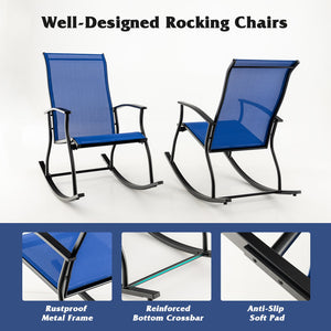 2 Pieces Outdoor Rocking Chairs with Breathable Backrest-Navy view 9