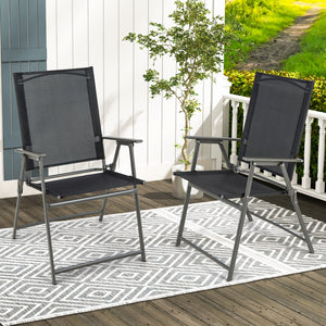 2 Pieces Patio Folding Chairs with Armrests for Deck Garden Yard-Black & Gray view 2