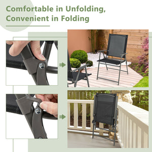 2 Pieces Patio Folding Chairs with Armrests for Deck Garden Yard-Black & Gray view 3