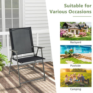 2 Pieces Patio Folding Chairs with Armrests for Deck Garden Yard-Black & Gray view 7