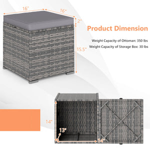 2 Pieces Patio Ottoman with Hidden Storage Space-Mix Grey-grey view 5