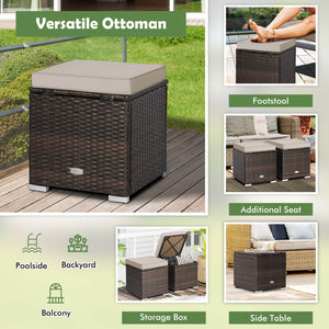 2 Pieces Patio Ottoman with Removable Cushions-Brown view 6