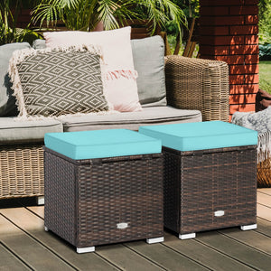 2 Pieces Patio Ottoman with Removable Cushions-Turquoise view 2