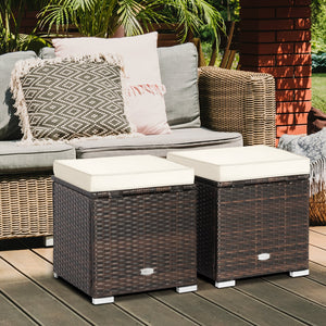 2 Pieces Patio Ottoman with Removable Cushions-White view 2