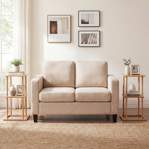 2 Pieces Side Table with Storage Shelves and Bamboo Construction-Natural view 5