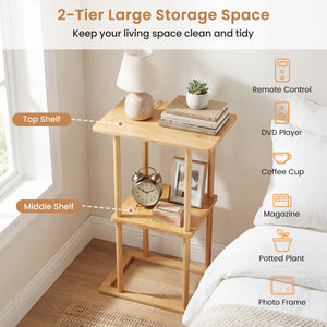 2 Pieces Side Table with Storage Shelves and Bamboo Construction-Natural view 6