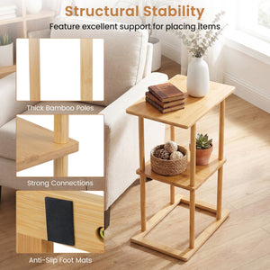 2 Pieces Side Table with Storage Shelves and Bamboo Construction-Natural view 7