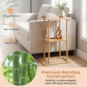 2 Pieces Side Table with Storage Shelves and Bamboo Construction-Natural view 8