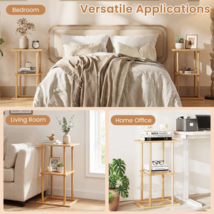 2 Pieces Side Table with Storage Shelves and Bamboo Construction-Natural view 9