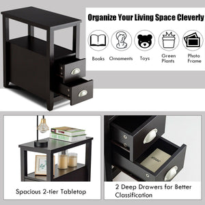 2 Pieces Wooden Bed-side Nightstand Set with 2 Drawers-Dark Brown view 7