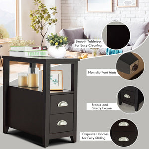 2 Pieces Wooden Bed-side Nightstand Set with 2 Drawers-Dark Brown view 9