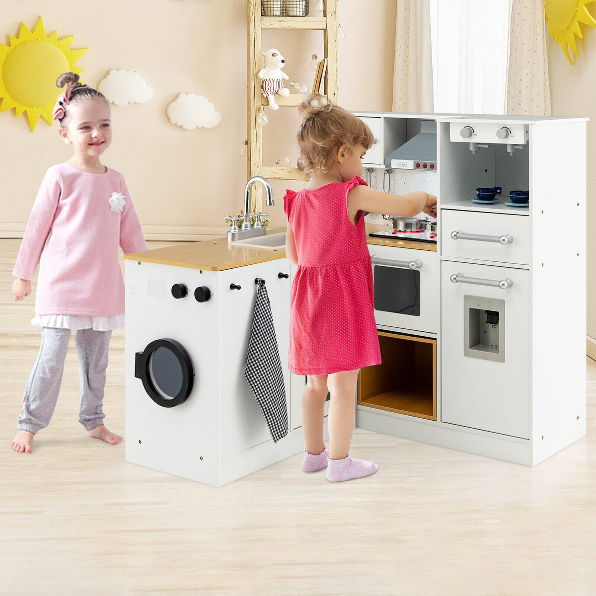 2-Pieces Wooden Kids Kitchen Playset with Light and Sound view 2
