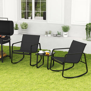 2 Rocking Bistro Chairs and Glass-Top Table for Porch Yard Balcony-Black view 5