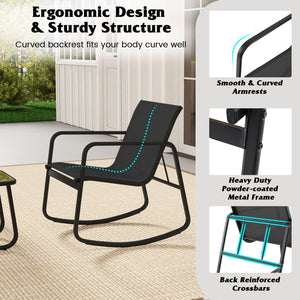 2 Rocking Bistro Chairs and Glass-Top Table for Porch Yard Balcony-Black view 6