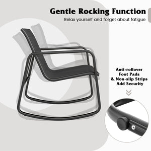2 Rocking Bistro Chairs and Glass-Top Table for Porch Yard Balcony-Black view 8