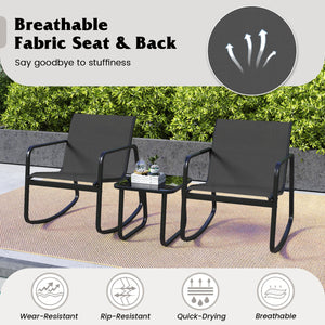 2 Rocking Bistro Chairs and Glass-Top Table for Porch Yard Balcony-Black view 9