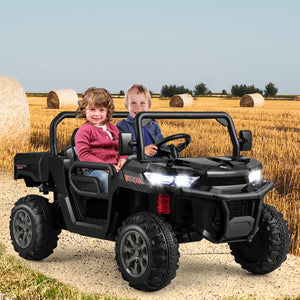 2-Seater Kids Ride On Dump Truck with Dump Bed and Shovel-Black view 2