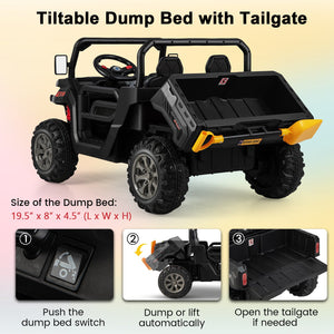 2-Seater Kids Ride On Dump Truck with Dump Bed and Shovel-Black view 6