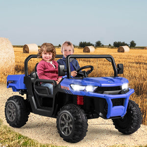 2-Seater Kids Ride On Dump Truck with Dump Bed and Shovel-Blue view 3