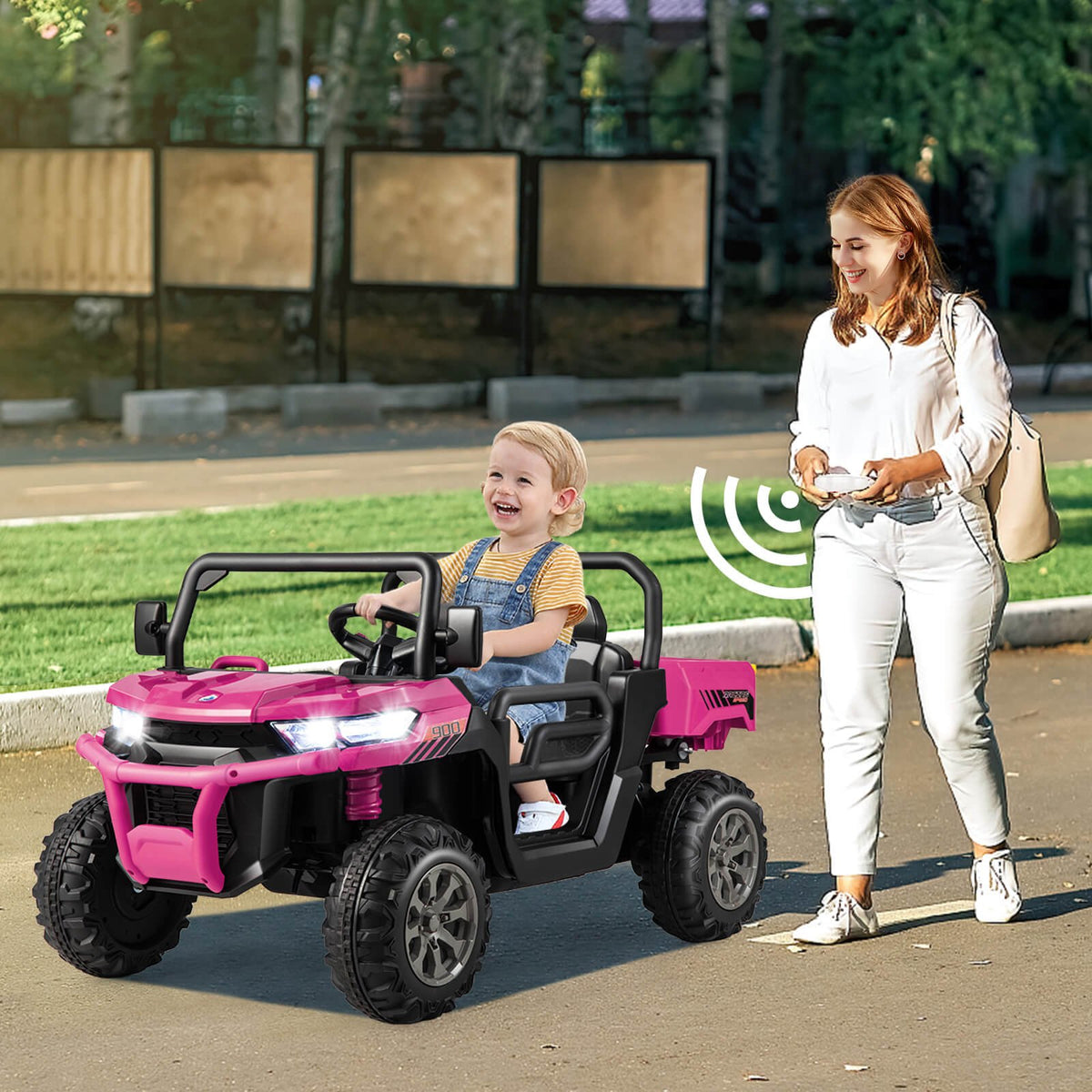 2-Seater Kids Ride On Dump Truck with Dump Bed and Shovel-Pink view 2