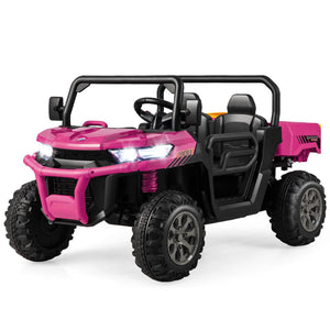 2-Seater Kids Ride On Dump Truck with Dump Bed and Shovel-Pink view 4